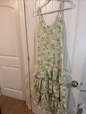nordstrom green floral ruffle tiered dress